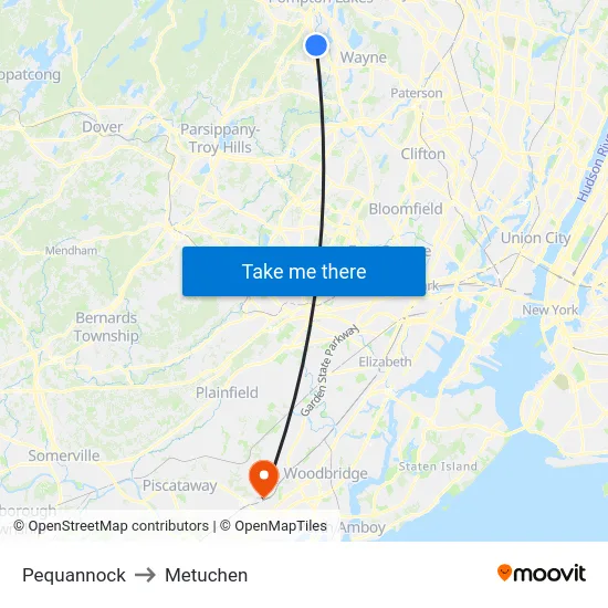 Pequannock to Metuchen map