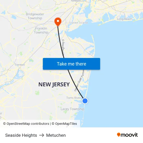 Seaside Heights to Metuchen map