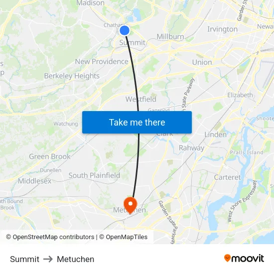Summit to Metuchen map