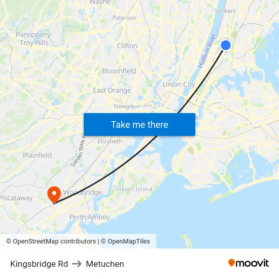 Kingsbridge Rd to Metuchen map