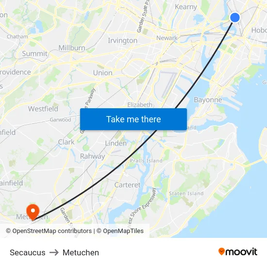Secaucus to Metuchen map