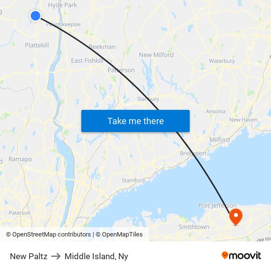 New Paltz to Middle Island, Ny map