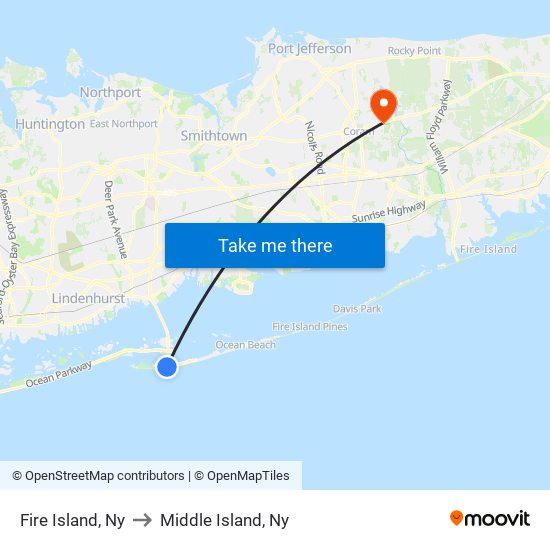 Fire Island, Ny to Middle Island, Ny map