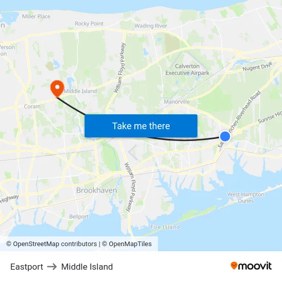Eastport to Middle Island map