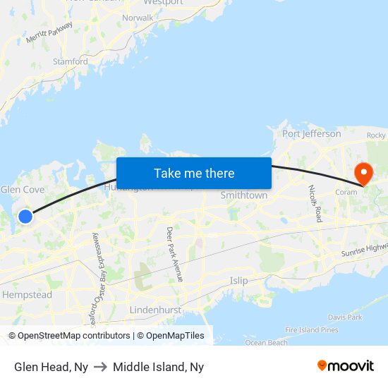 Glen Head, Ny to Middle Island, Ny map