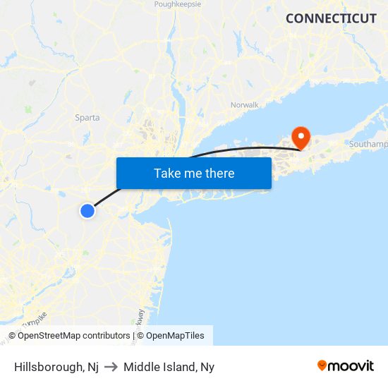 Hillsborough, Nj to Middle Island, Ny map