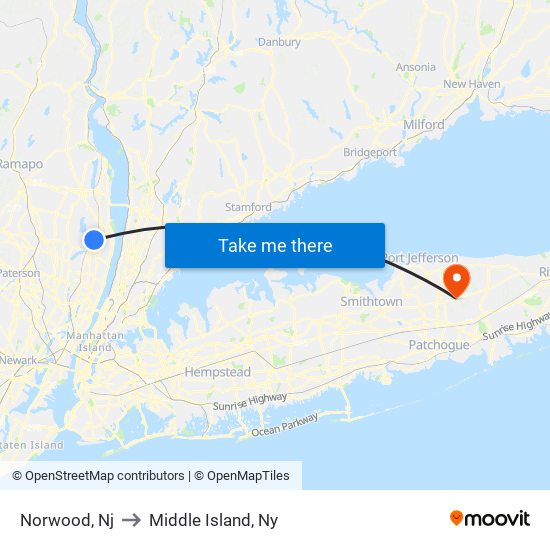 Norwood, Nj to Middle Island, Ny map