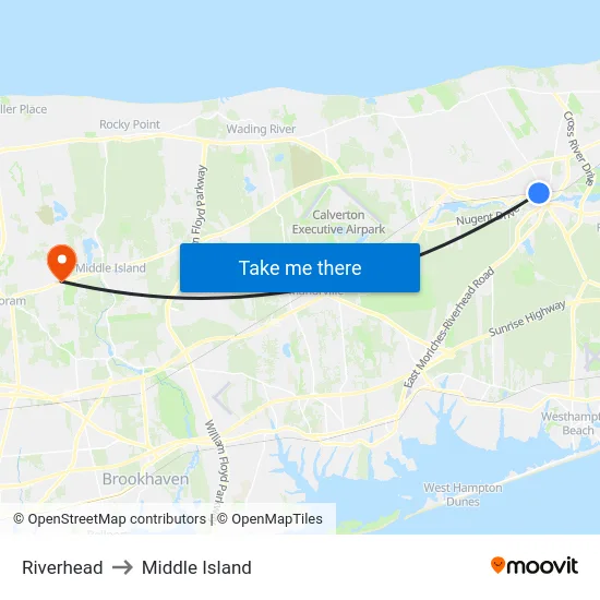 Riverhead to Middle Island map