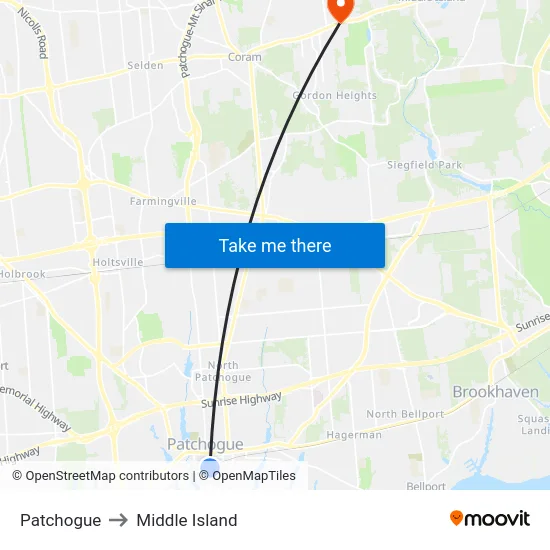 Patchogue to Middle Island map