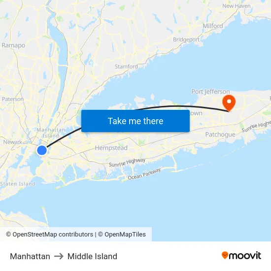 Manhattan to Middle Island map