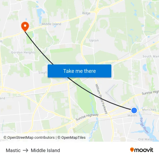Mastic to Middle Island map