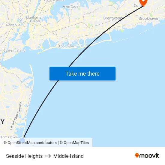 Seaside Heights to Middle Island map