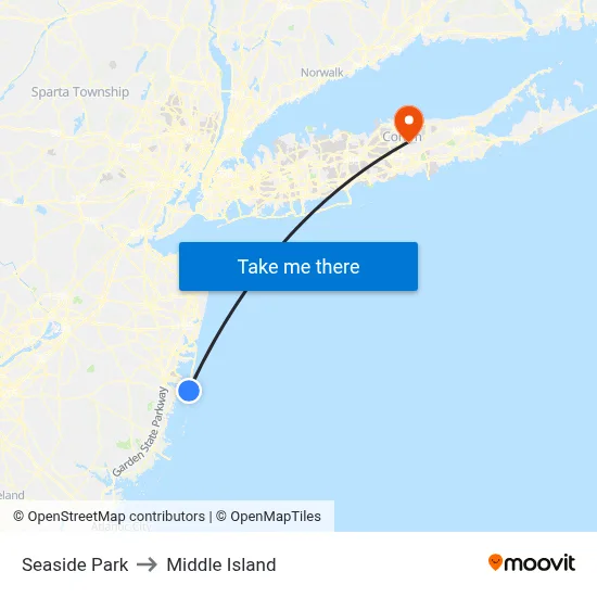 Seaside Park to Middle Island map