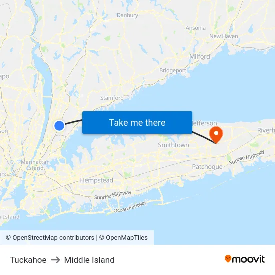 Tuckahoe to Middle Island map