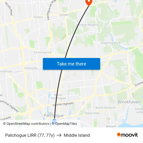 Patchogue LIRR (77, 77y) to Middle Island map