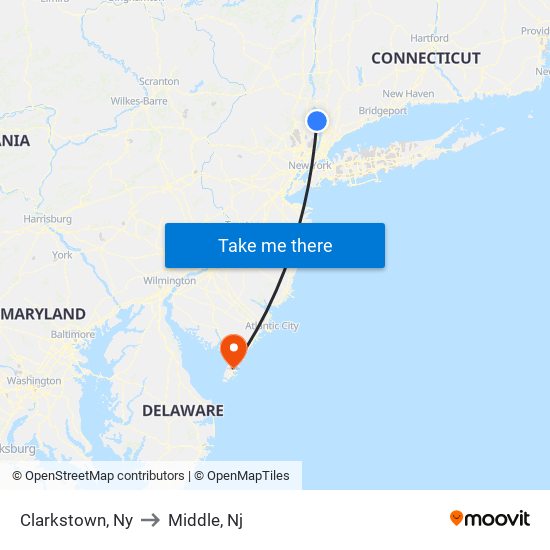 Clarkstown, Ny to Middle, Nj map