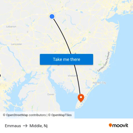 Emmaus to Middle, Nj map
