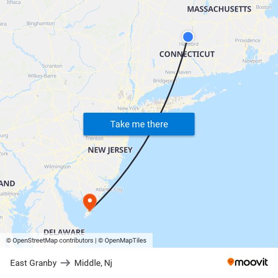 East Granby to Middle, Nj map