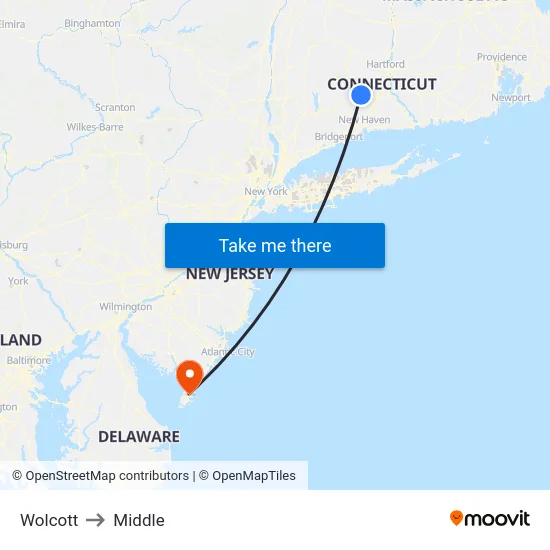 Wolcott to Middle map