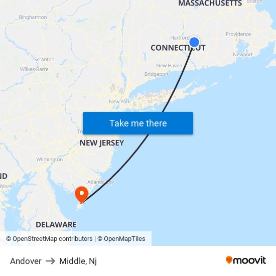 Andover to Middle, Nj map