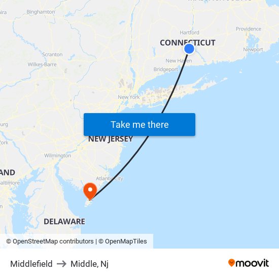 Middlefield to Middle, Nj map