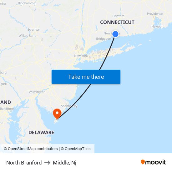 North Branford to Middle, Nj map