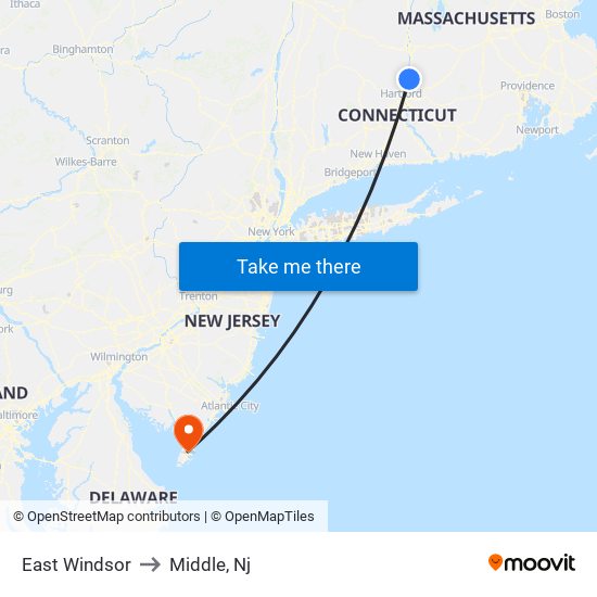 East Windsor to Middle, Nj map