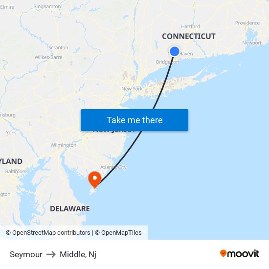 Seymour to Middle, Nj map