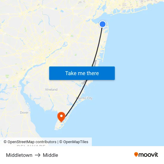 Middletown to Middle map