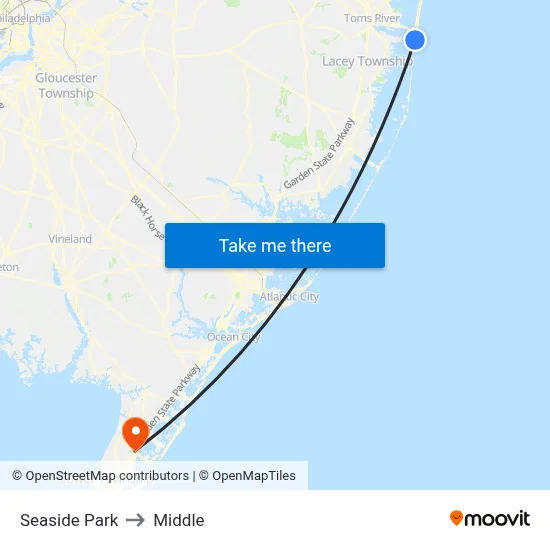 Seaside Park to Middle map