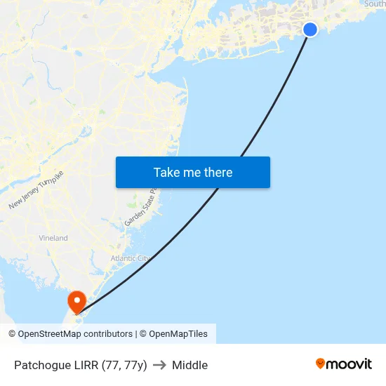 Patchogue LIRR (77, 77y) to Middle map