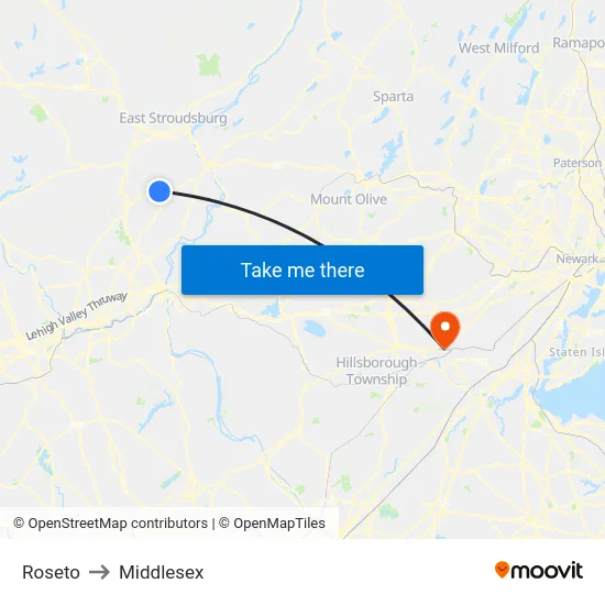 Roseto to Middlesex map
