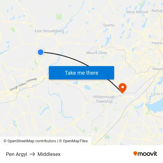 Pen Argyl to Middlesex map