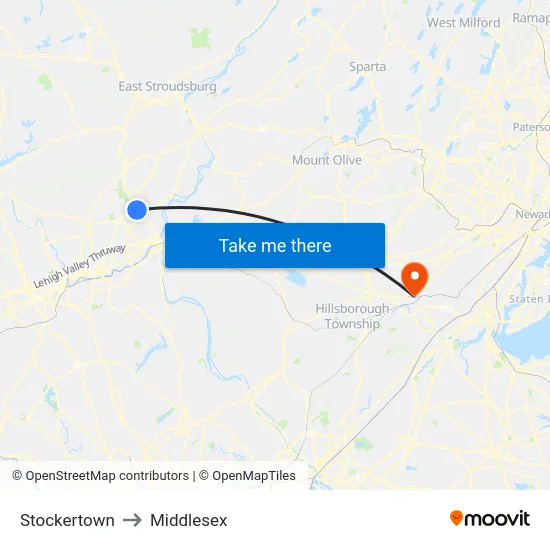 Stockertown to Middlesex map