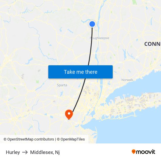 Hurley to Middlesex, Nj map