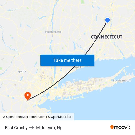 East Granby to Middlesex, Nj map