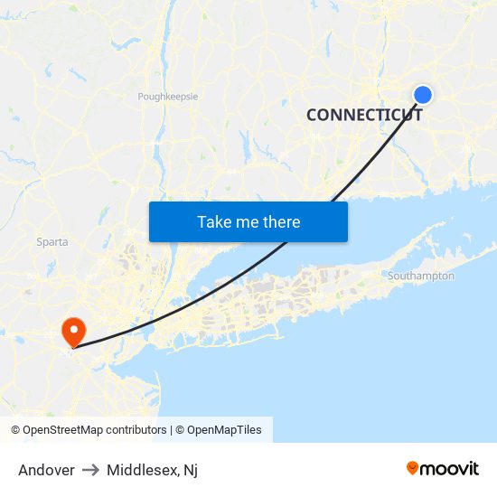 Andover to Middlesex, Nj map