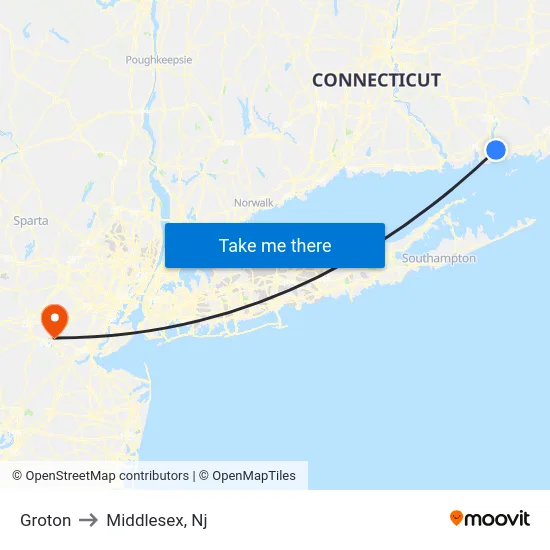 Groton to Middlesex, Nj map