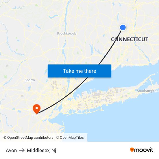 Avon to Middlesex, Nj map
