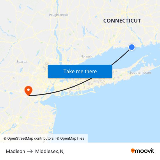 Madison to Middlesex, Nj map