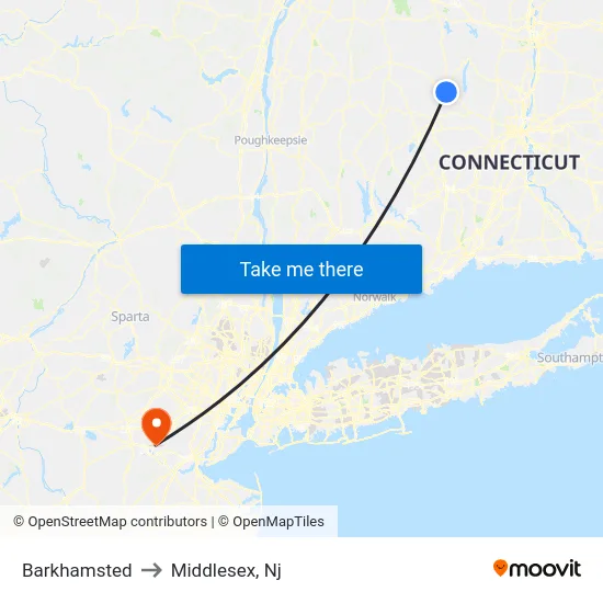 Barkhamsted to Middlesex, Nj map