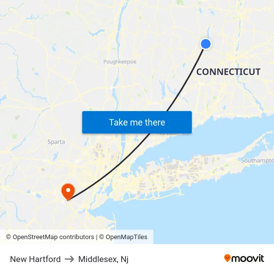 New Hartford to Middlesex, Nj map