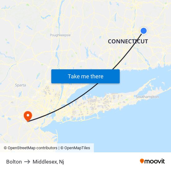 Bolton to Middlesex, Nj map