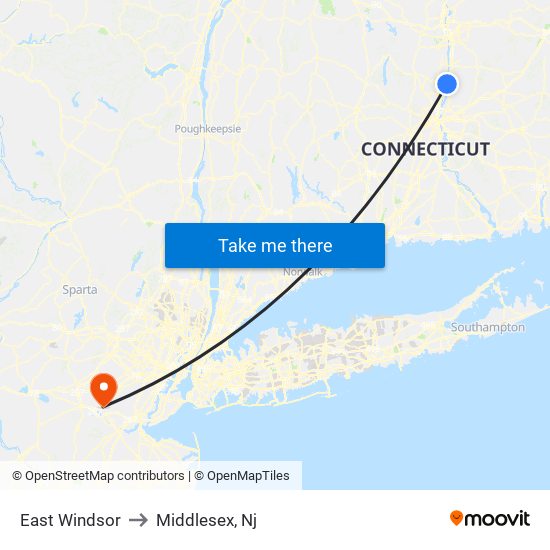 East Windsor to Middlesex, Nj map