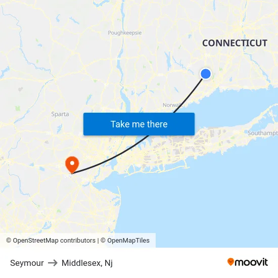 Seymour to Middlesex, Nj map