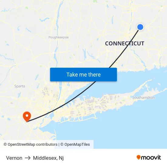 Vernon to Middlesex, Nj map