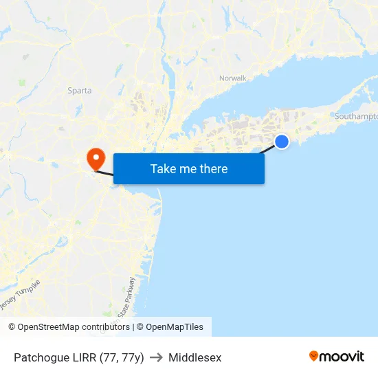 Patchogue LIRR (77, 77y) to Middlesex map