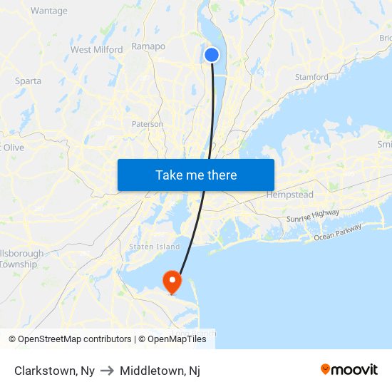 Clarkstown, Ny to Middletown, Nj map