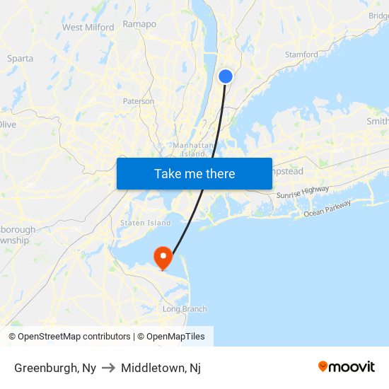 Greenburgh, Ny to Middletown, Nj map
