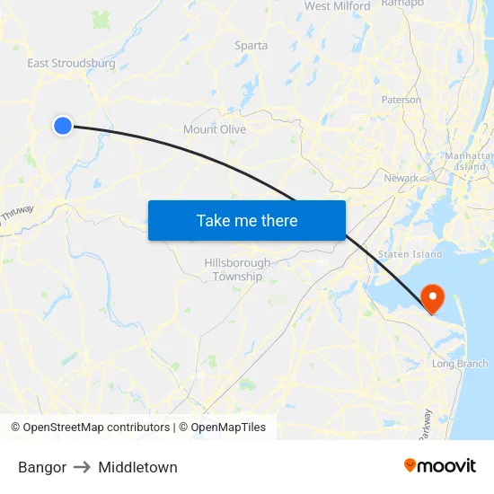 Bangor to Middletown map